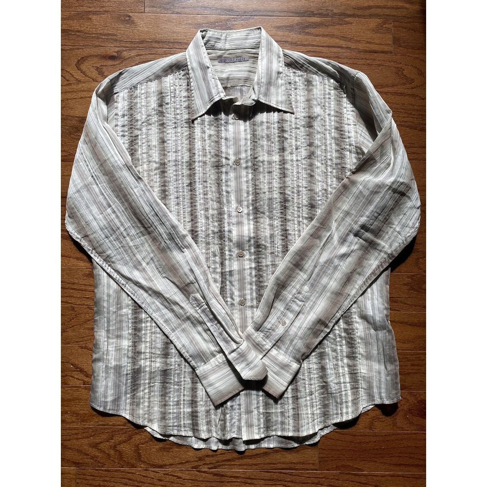 Ted Baker Long Sleeved Pleated Front Striped‎ Button Down Shirt Size 6